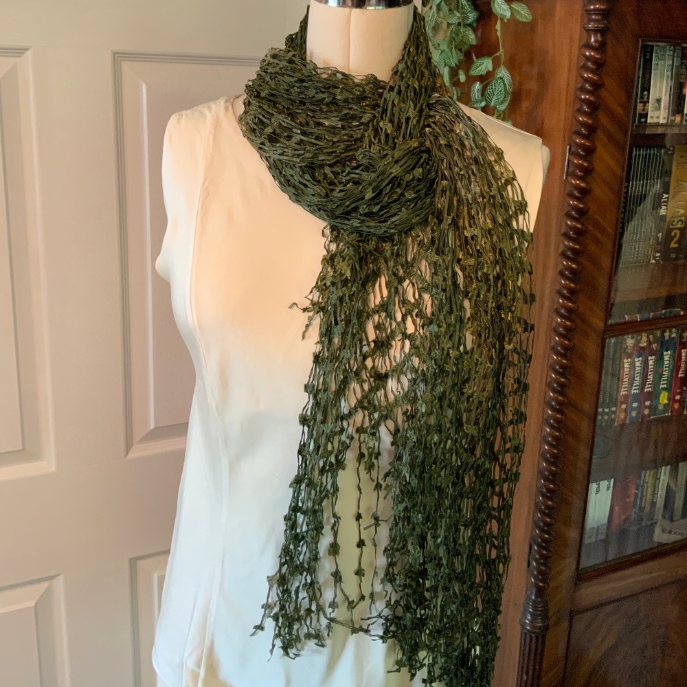 Green Silk Scarf Netted - Variable Colors Of Green - image 1
